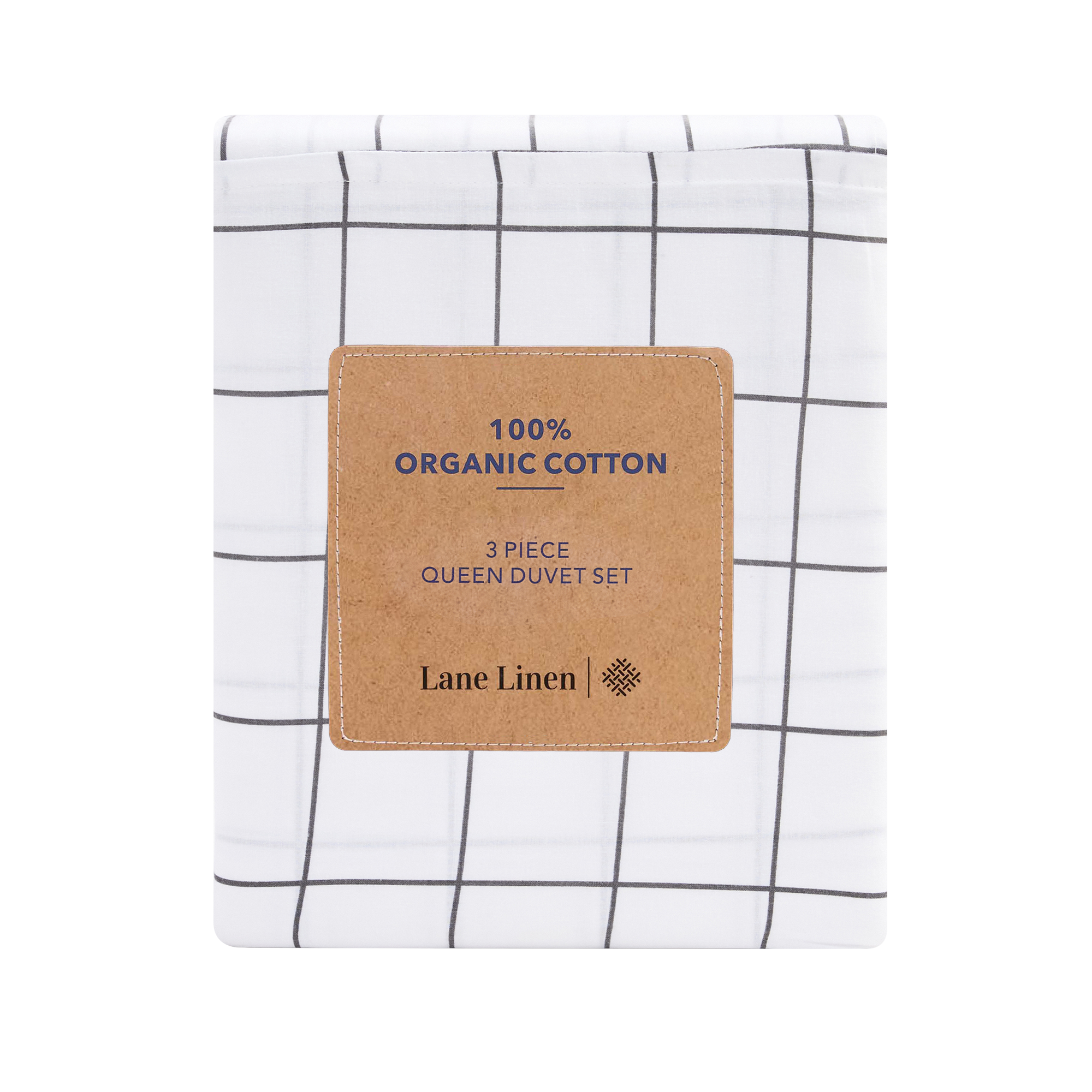 100% Organic Washed Cotton Quilt Cover Set - Windowpane Charcoal